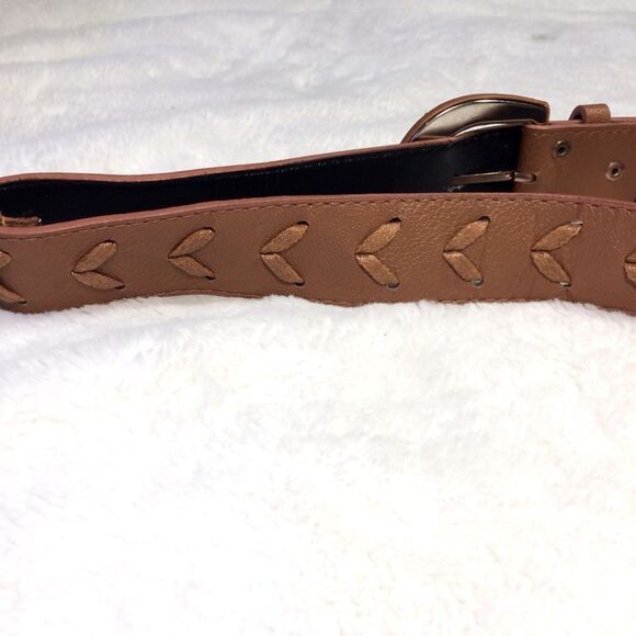TAN LEATHER BELT BRAIDED W TAN LEATHER CUTE WESTERN MEASUREMENTS PICTURED - Picture 4 of 6